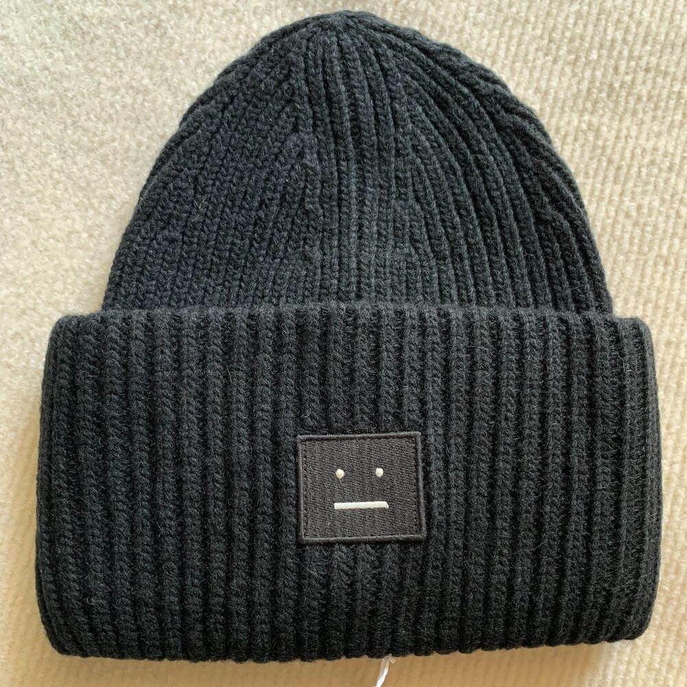 Acne Studios Black Wool Beanie Face Patch Minimal… - image 1